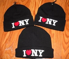 Set of 3-I LOVE NY Heart NEW YORK Winter HAT Folded Cuffed Beanie Skull Cap~ NEW