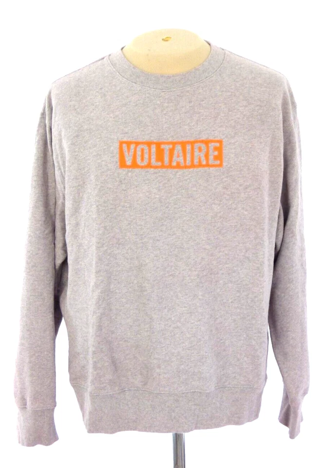 Zadig Voltaire Mens Sweatshirt Jumper Simba Mo Grey Orange Slogan Size Large