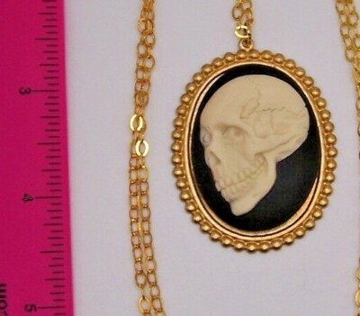 Creepy Side Skull Cameo Pendant Necklace Gothic Steampunk Macabre Skeleton C3