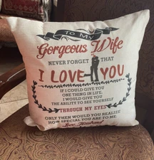 Gorgeous Wife I Love You Through My Eyes Love Husband 12 X 12 Inch Beige Pillow