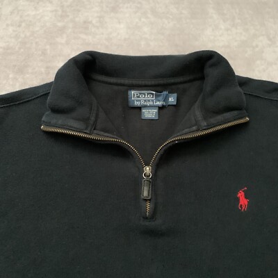 希少 90s Ralph Lauren ニットブルゾン XL MA-1 Polo Ralph Lauren 1/4 Zip Pullover Size XL Black Red Pony