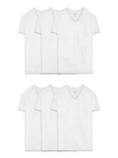Fruit of the Loom Men's 6-Pack Stay Tucked V-Neck T-Shirt,White,Large    
