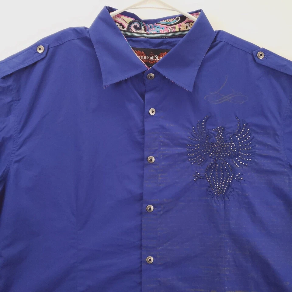 House of Lords Shirt Mens 4XL Blue Gemstones 100% Cotton Flip Cuffs Button-Up - Image 3 of 4