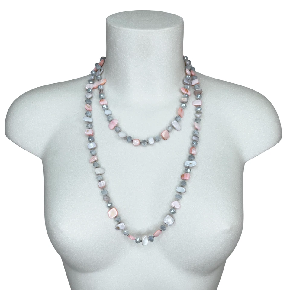 Argento Ros Collana Madreperla Cristallo Pietre Dure Filo Lungo Donna 110cm M/53 - Immagine 2 di 2