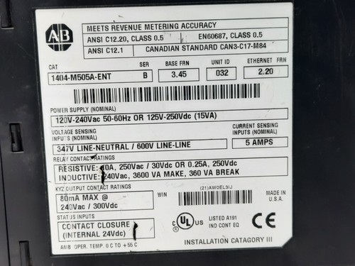 Allen Bradley 1404-M505a Série B Puissance Moniteur 3000 / Testé Bien - Photo 8 sur 14