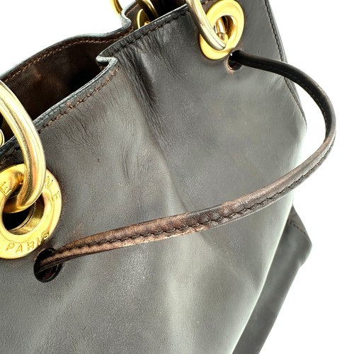 Celine Leather Drawstring Hand Mini Tote Bag Gold ZIP Red Authentic - Picture 23 of 24