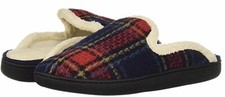 Women  s Dearfoams Slippers BLUE PLAID Sherpa Insoles Slip On Sz MEDIUM 7-8 New