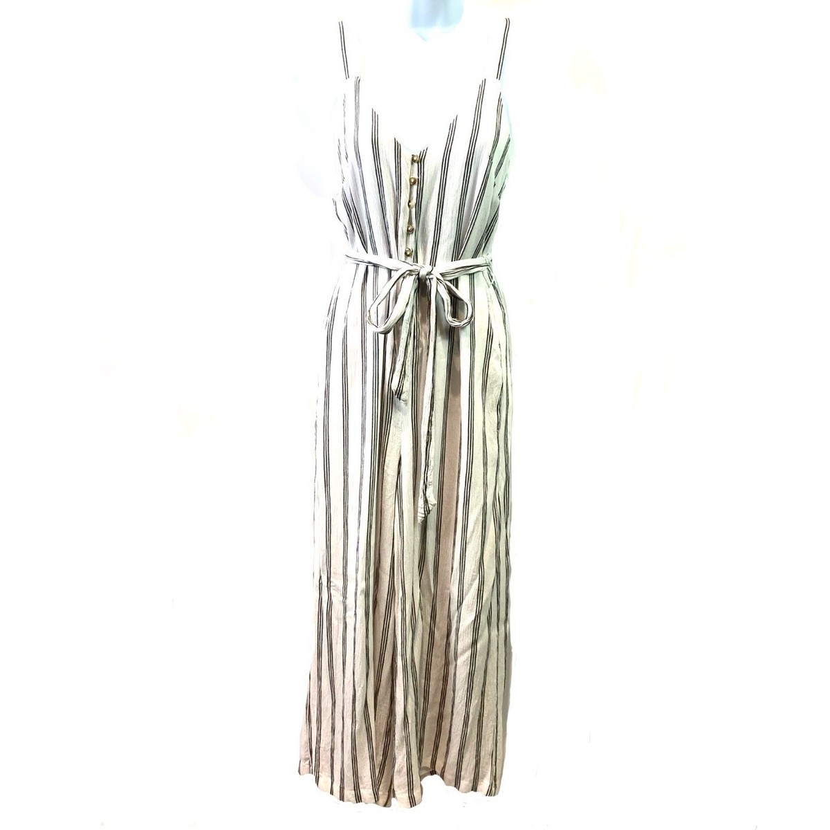 American Eagle Womens Jumpsuit Crop White Black Stripe Lined Tank Tie Waist  Sz S