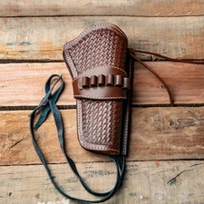 22/45/38/357 CAL TOOLED AMMO HOLSTER GUN DROP LOOP LEATHER WESTERN FAST DRAW RIG