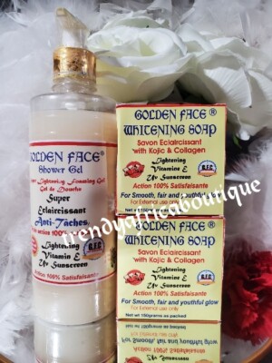 3pcs. EVOB GOlden Face  Shower Gel 500ml X 1  & 2 Bar Soap  Lightens With Vit. E
