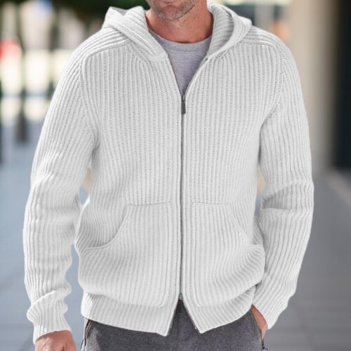 Cálida sudadera con capucha tejida para hombre cremallera lana con bolsillo sudadera con capucha suéter para hombre ropa informal - Imagen 10 de 12