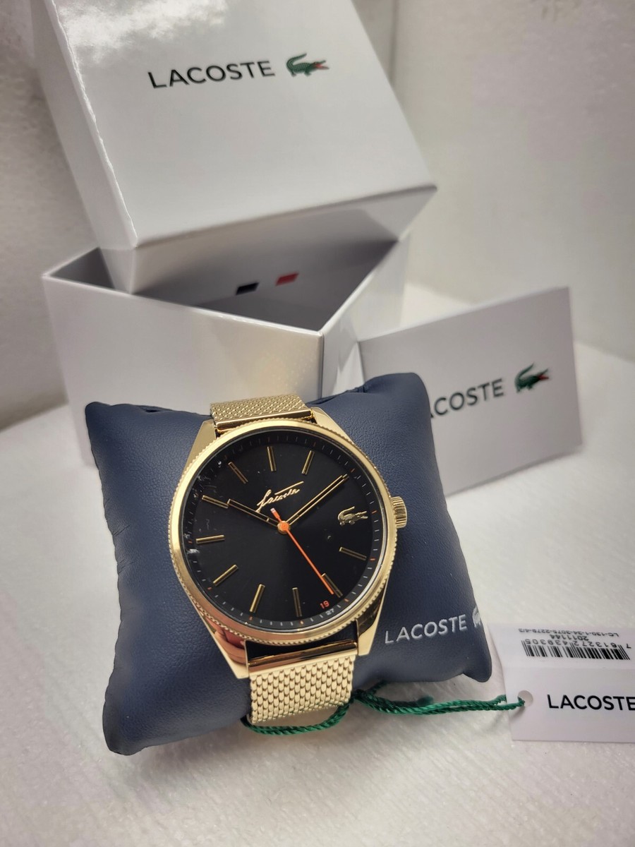LACOSTE Heritage Gold Mesh Black Dial Men