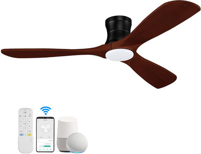 52  Smart Low Profile Ceiling Fans with Lights Remote,3 Wood Blade,Quiet DC Moto
