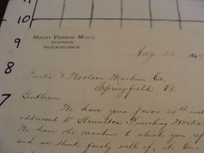 Vintage Original Paper: 1897 MOUNT VERNON MILLS bridesburg Phila letter Signed