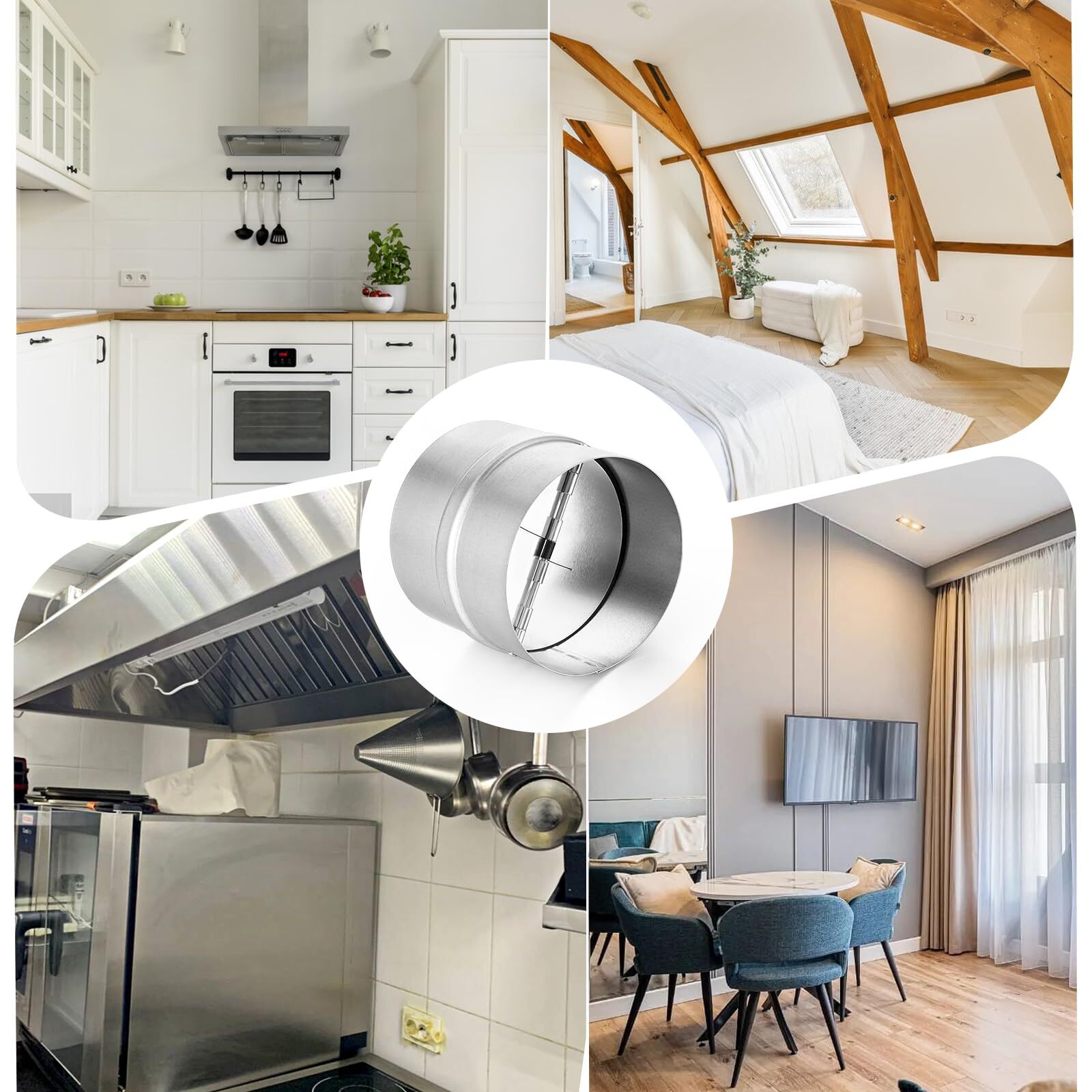 2 Pack 4 Inch Backdraft Damper Duct, One-Way Airflow Duct Draft Stopper, Inse...