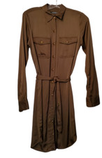 Ralph Lauren Womens Shirt Dress 2 Olive Green Tie Waist Casual Career Preppy
