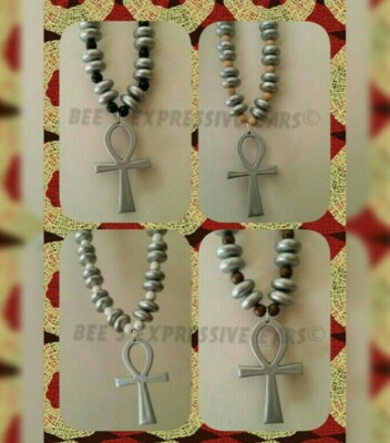 Big CHUNKY STATEMENT BEADS & ANKH PENDANT *Black/silver by Bee's Expressive Ears
