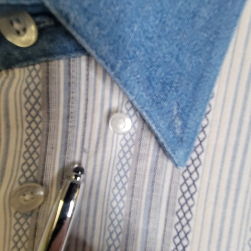 VTG Roper L men western cotton shirt denim blue collar cowboy Y2K Chain Stripes - Picture 12 of 13