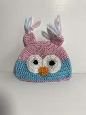 Crochet Baby Cap Owl Pink Blue