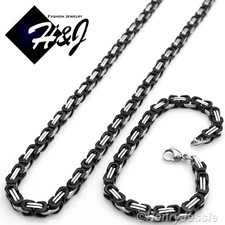 18-40"MEN Stainless Steel 6mm Silver/Black Plated Box Chain Necklace Bracelet