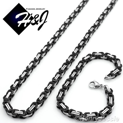 18-40''MEN Stainless Steel 6mm Silver/Black Plated Box Chain Necklace Bracelet 