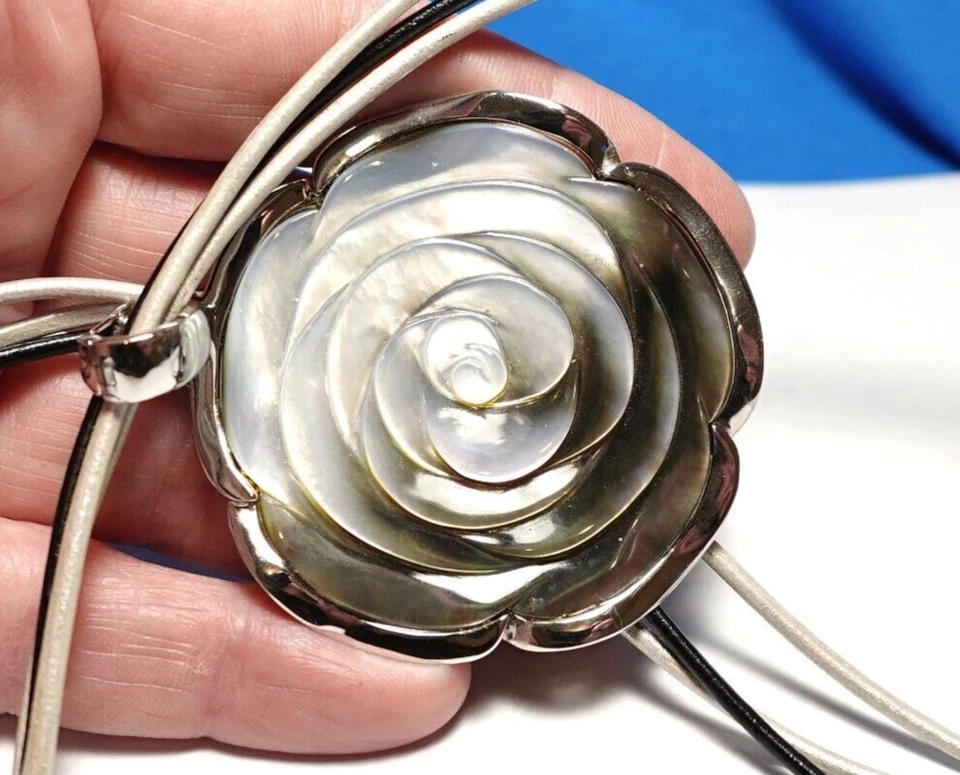 COLLAR DE PLATA ESTERLINA PLATA CUERO NEGRO CORDÓN COLGANTE FREGONA 18" 20 GRAMOS Foto 2 de 3