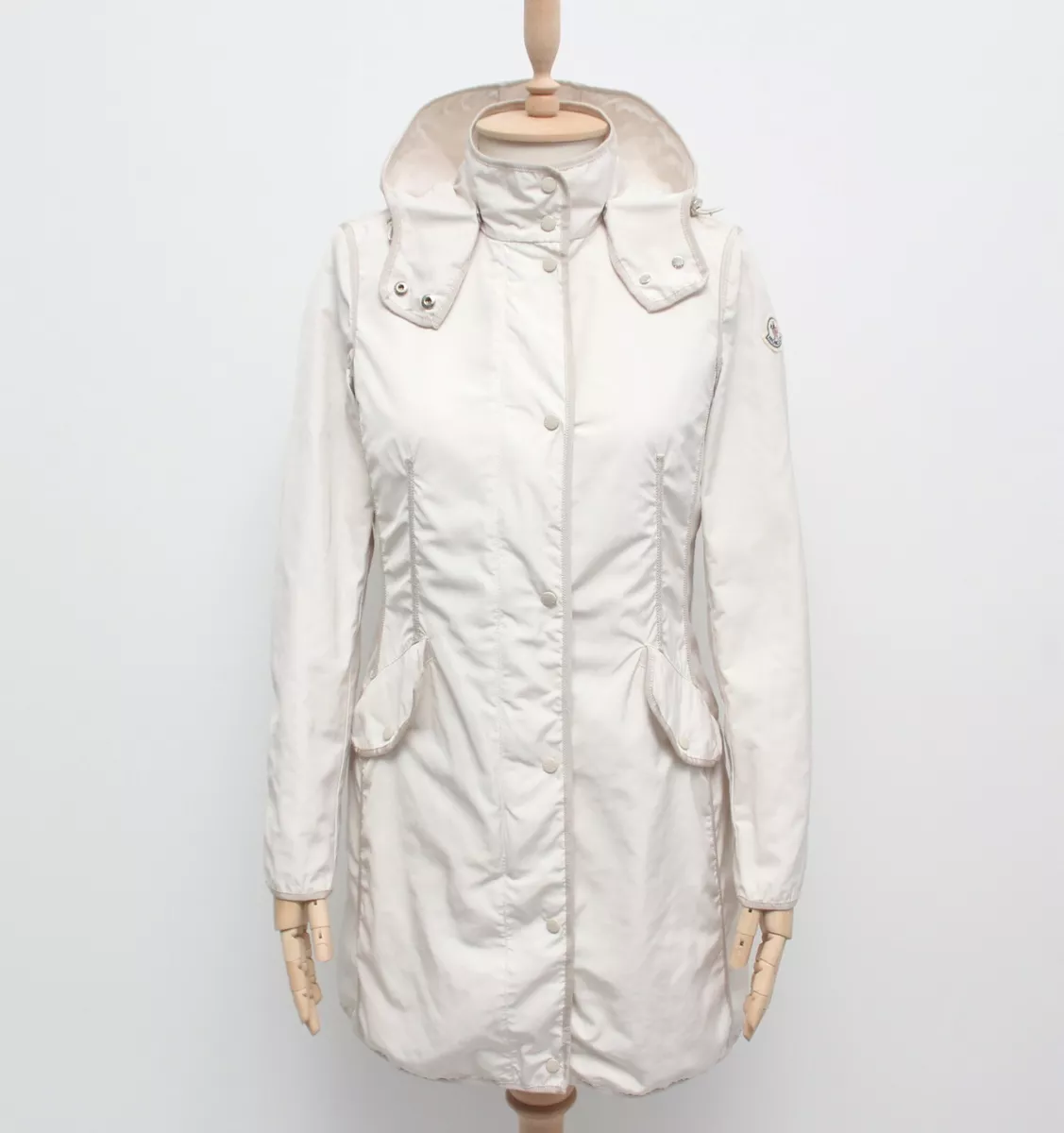 Women's MONCLER Argelia Trench Coat Jacket Long Hooded Logo