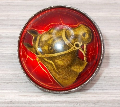 Antique Vintage Bridle Rosette Button Glass Horse Head Red Antique Single 1 3/4" - Picture 5 of 9