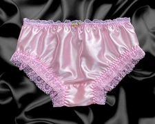Baby Pink Satin Frilly Lace Trim Sissy Panties Knicker Briefs Size 10-20