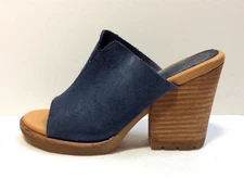 KORK-Ease Blue Suede Slide Slip On Open Peep Toe Harlin Heels Shoes Size 7M 7