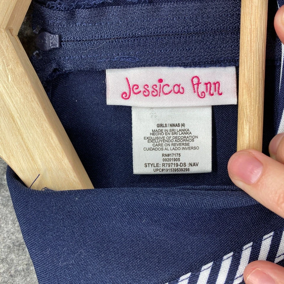 Nuevo Vestido Jessica Ann Niñas 4 Azul Rayas Funda Cremallera Corta Manga Corta Foto 4 de 4