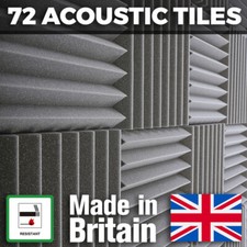 72 x Grey Thick Acoustic Foam Tiles - 300mm Studio Sound Proofing Foam Treatment