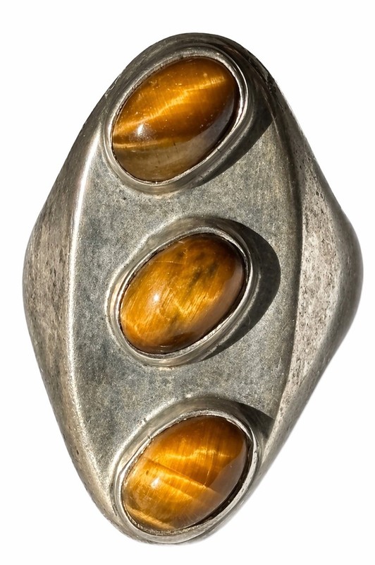 Vintage Taxco Mexico Tigers Eye Cabochon Sterling Silver Ring Sz10 Modern MCM