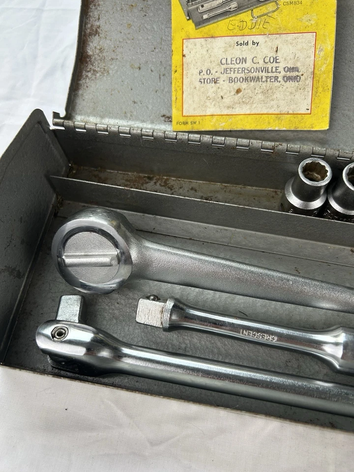 Very Rare Crescent tool kit Vintage 1950s 1/2” Drive Steel box 15 Piece W/papers - Image 4 of 4