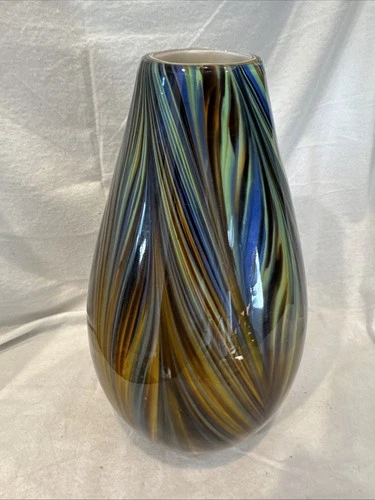 Vintage 1970s Murano Glass Swirl Art Vase Thick Heavy Handblown 13.5” Gorgeous