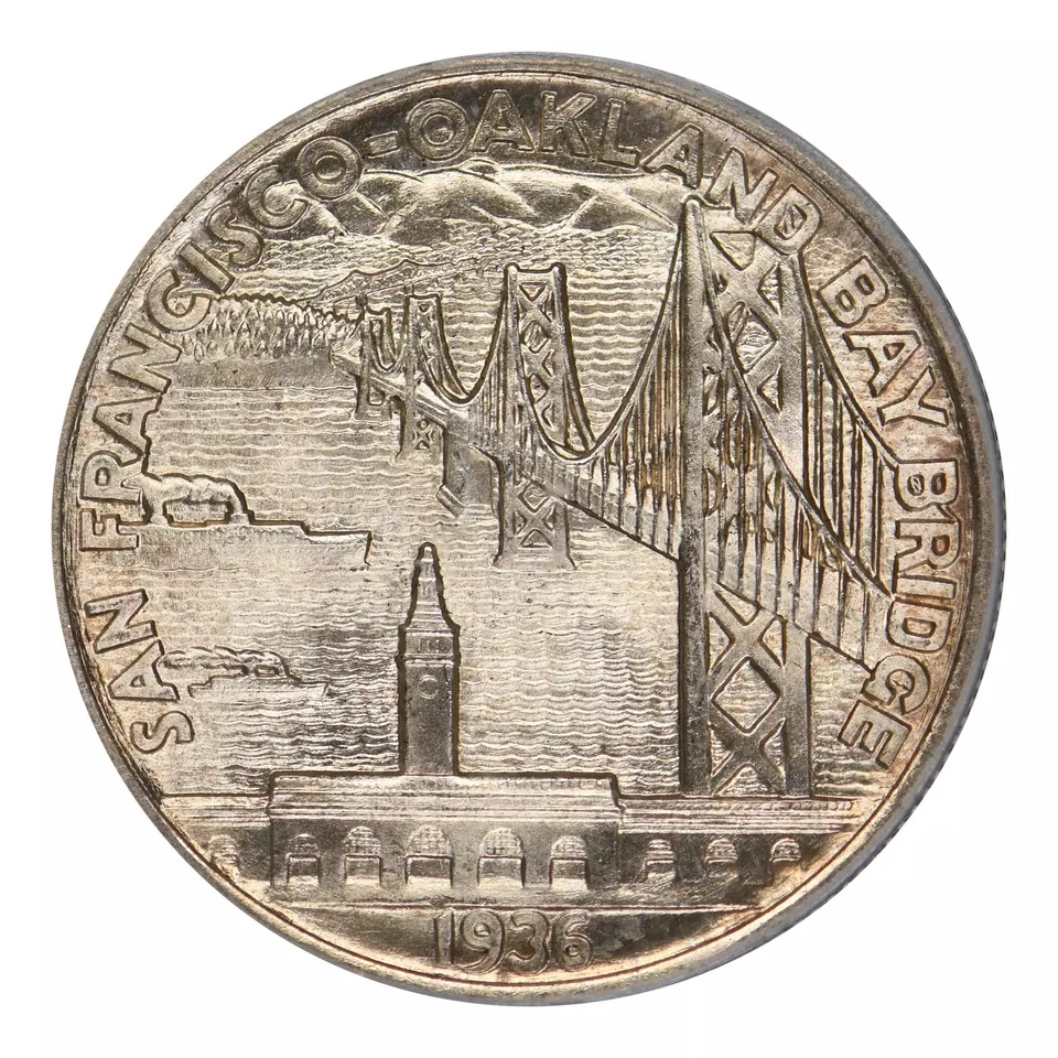 Meio dólar comemorativo de prata Bay Bridge 1936-S PCGS MS-66 CAC - Imagem 2 de 4