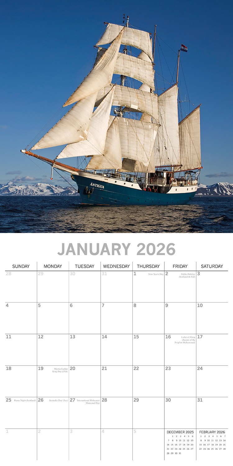 Tall Ships - 2026 Square Wall Calendar 16 Months New Year Premium Planner Gift
