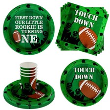 First Down Football 1st Birthday Supplies, Plates Napkins Cups, Boys Kit 16