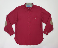 Vintage 70s Pendleton Wool Trail Shirt Mens L Solid Crimson Red Made In USA