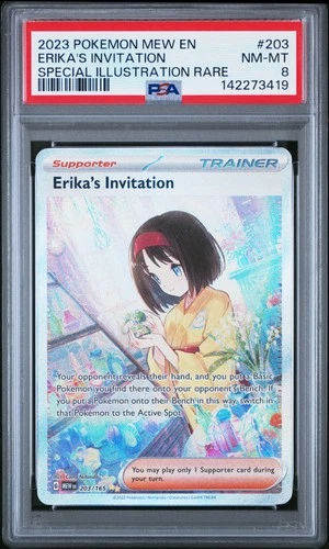 2023 POKEMON MEW EN-151 SPECIAL ILLUSTRATION RARE #203 ERIKA'S INVITATION PSA 8