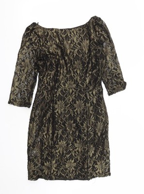New Look Damen Gold Nylon A-Linie Größe 12 Rundhals Reißverschluss