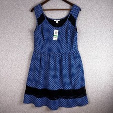 Bar III Dress Women's L Blue Black Lace Floral Lined Sleeveless Fit & Flare NWT