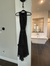Tahari Arthur S. Levine Dress Maxi High Low Black & White Polka Dots 16