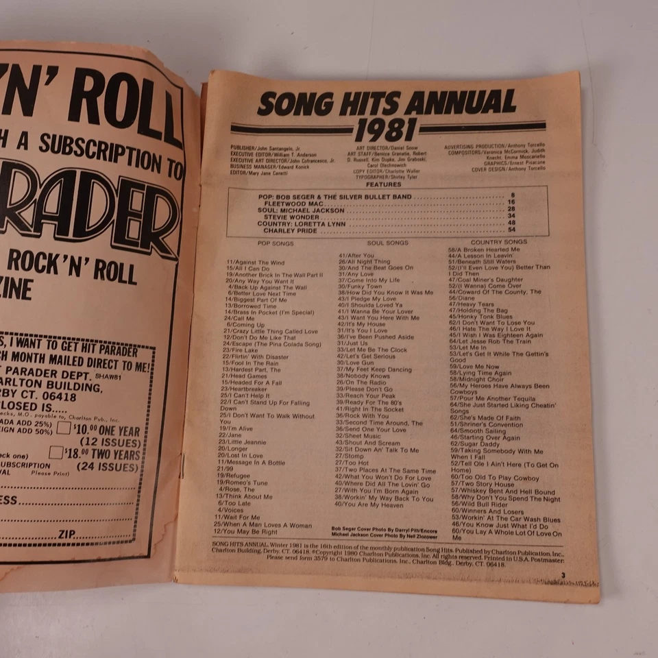 Song Hits Annual Magazine Winter 1981 Michael Jackson Bob Seger Charlton - Image 2 of 4