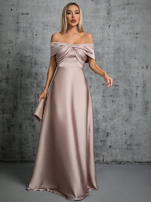 Bridesmaid Dress Party Dress Women Evening Dress Cross Pleated Satin Ball  Gown | eBay UK