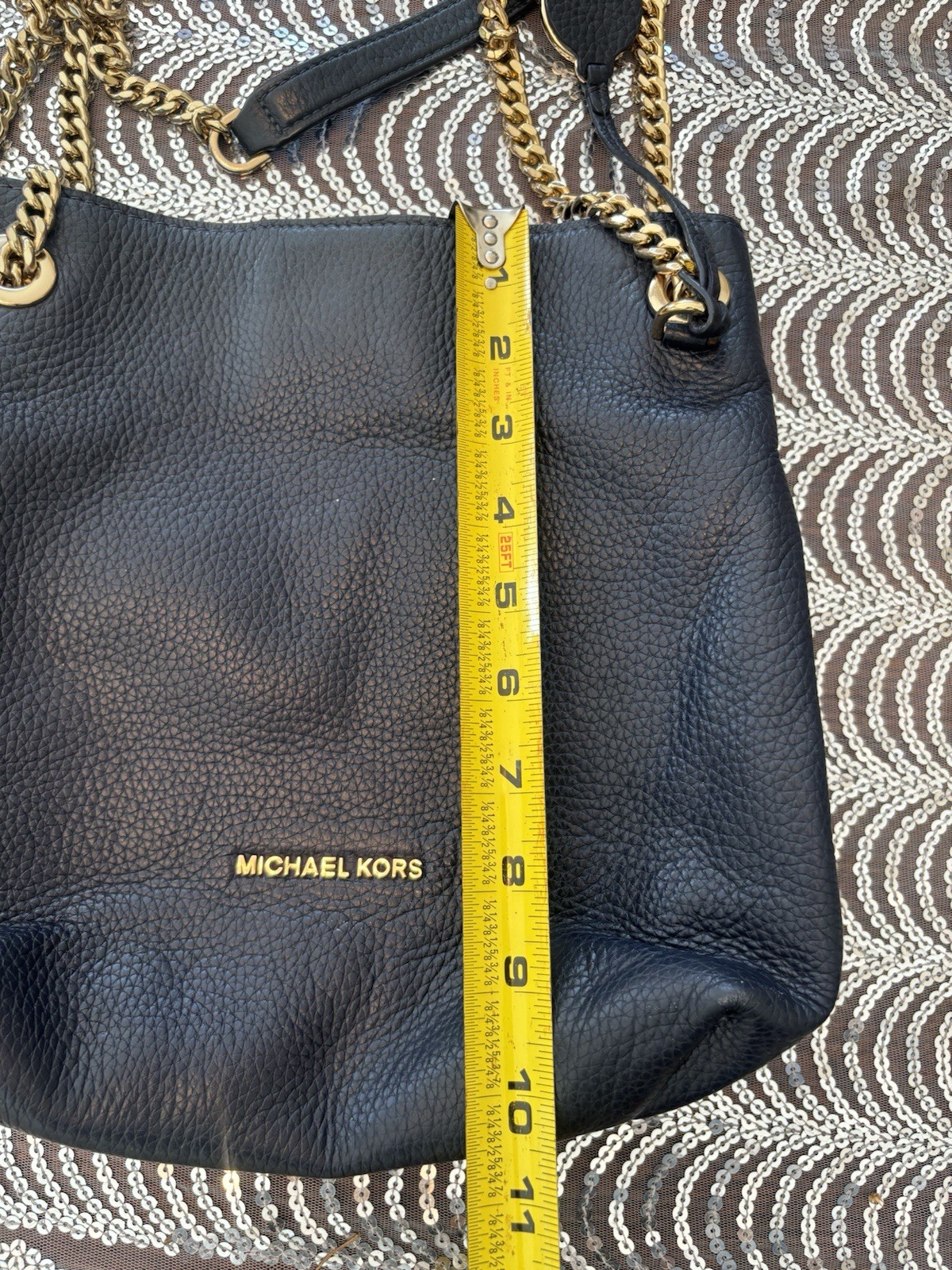 Michael Kors Jet Set Chain medium shoulder tote in black pebbled leather thumbnail 9