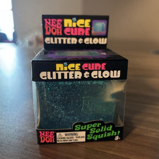 Schylling Nee Doh Nice Cube Glitter  Glow Super Solid Squish, Blue, 3 