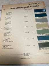 1952 Studebaker Dupont 18 Color Chip Chart Original 3 Pages 1952 Studebaker Dupont 18 Color Chip Chart Original 3 Pages