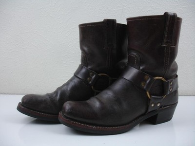 Women's 7 M Frye Veronica Harness Vtg Brown Leather Motorcycle Boots O-Ring USA