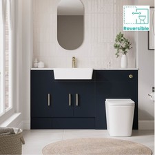 Image of 1500mm Combined Square Blue Vanity Unit Toilet wc pan Sink Marbel effect worktop